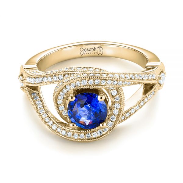 18k Yellow Gold 18k Yellow Gold Custom Blue Sapphire And Diamond Engagement Ring - Flat View -  103611