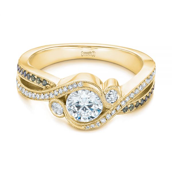 18k Yellow Gold 18k Yellow Gold Custom Blue Sapphire And Diamond Engagement Ring - Flat View -  104025