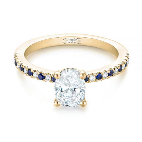 18k Yellow Gold 18k Yellow Gold Custom Blue Sapphire And Diamond Engagement Ring - Flat View -  104207