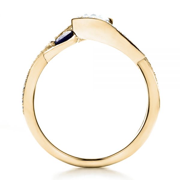 14k Yellow Gold 14k Yellow Gold Custom Blue Sapphire And Diamond Engagement Ring - Front View -  100056