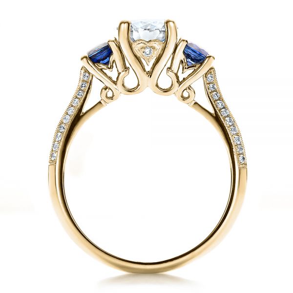 18k Yellow Gold 18k Yellow Gold Custom Blue Sapphire And Diamond Engagement Ring - Front View -  100116