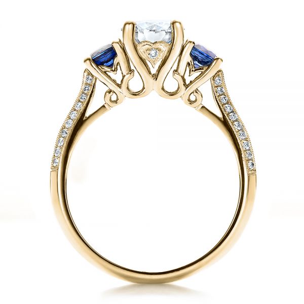 18k Yellow Gold 18k Yellow Gold Custom Blue Sapphire And Diamond Engagement Ring - Front View - 100116