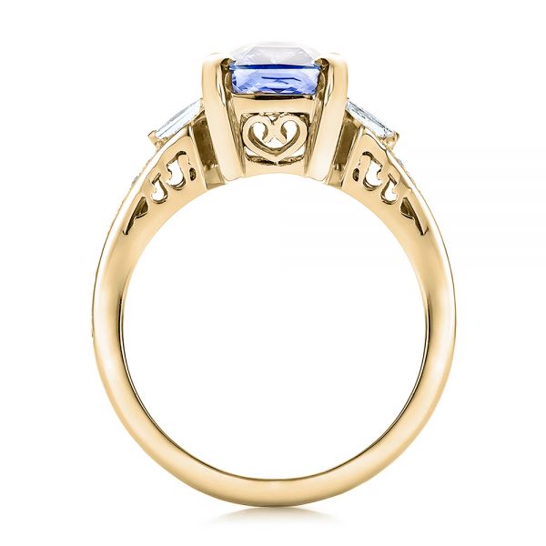 14k Yellow Gold 14k Yellow Gold Custom Blue Sapphire And Diamond Engagement Ring - Front View -  100703