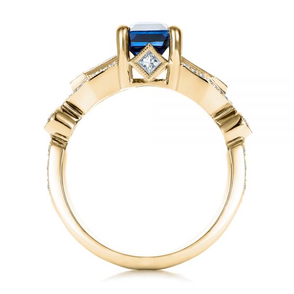 14k Yellow Gold 14k Yellow Gold Custom Blue Sapphire And Diamond Engagement Ring - Front View -  101164
