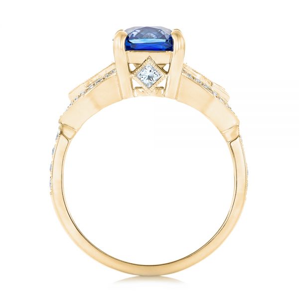 14k Yellow Gold 14k Yellow Gold Custom Blue Sapphire And Diamond Engagement Ring - Front View -  102783