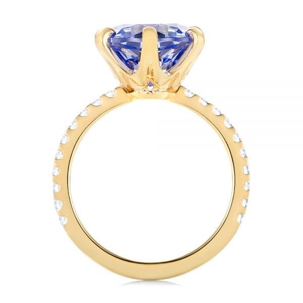 14k Yellow Gold Custom Blue Sapphire And Diamond Engagement Ring - Front View -  103545