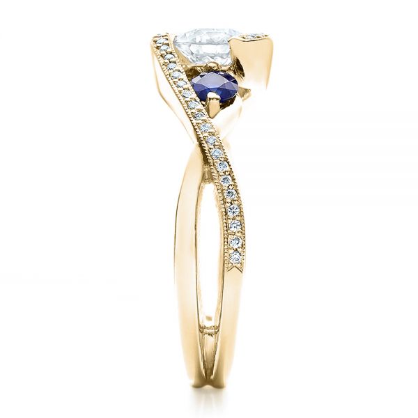 14k Yellow Gold 14k Yellow Gold Custom Blue Sapphire And Diamond Engagement Ring - Side View -  100056