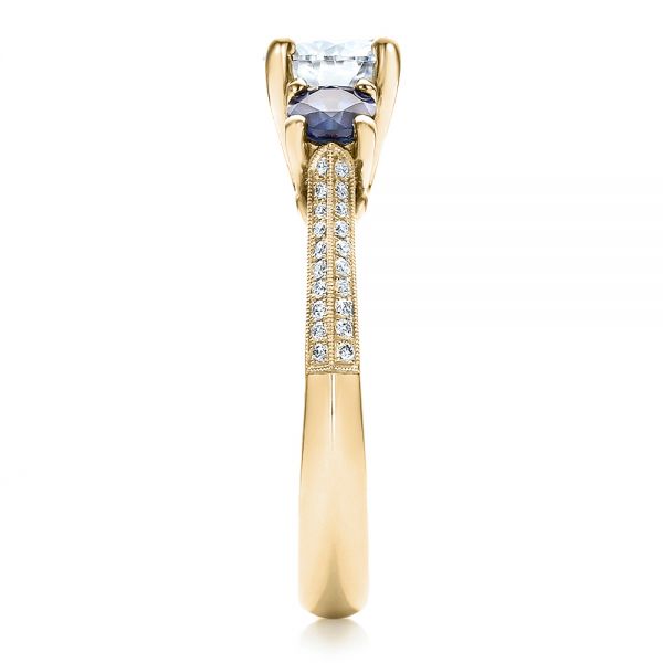 18k Yellow Gold 18k Yellow Gold Custom Blue Sapphire And Diamond Engagement Ring - Side View -  100116