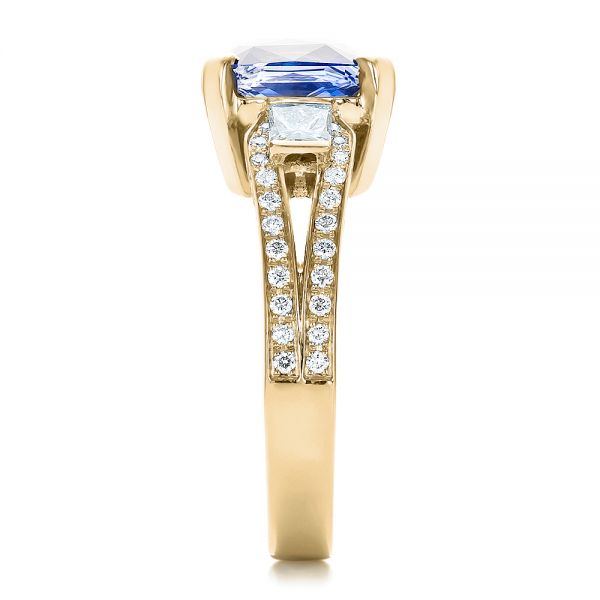 18k Yellow Gold 18k Yellow Gold Custom Blue Sapphire And Diamond Engagement Ring - Side View - 100703
