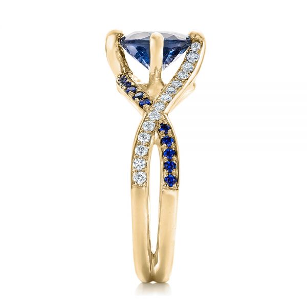 18k Yellow Gold 18k Yellow Gold Custom Blue Sapphire And Diamond Engagement Ring - Side View -  102312