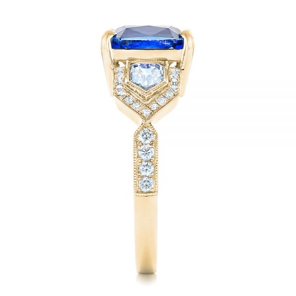 14k Yellow Gold 14k Yellow Gold Custom Blue Sapphire And Diamond Engagement Ring - Side View -  102783