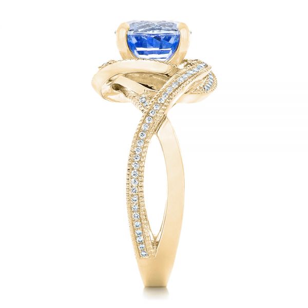 14k Yellow Gold 14k Yellow Gold Custom Blue Sapphire And Diamond Engagement Ring - Side View -  102841