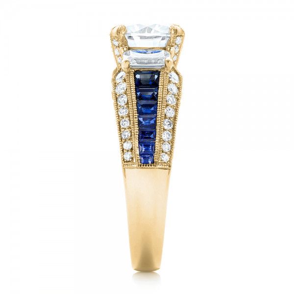 14k Yellow Gold 14k Yellow Gold Custom Blue Sapphire And Diamond Engagement Ring - Side View -  102888
