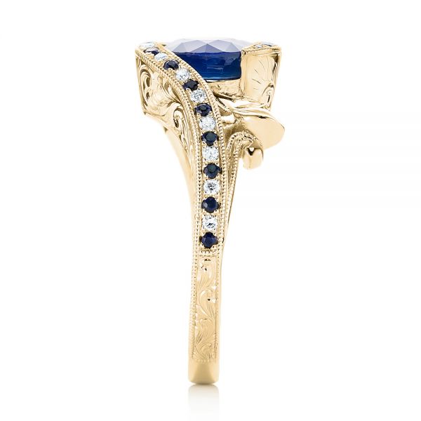 14k Yellow Gold 14k Yellow Gold Custom Blue Sapphire And Diamond Engagement Ring - Side View -  103000