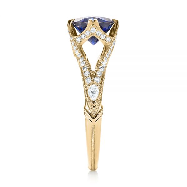18k Yellow Gold 18k Yellow Gold Custom Blue Sapphire And Diamond Engagement Ring - Side View -  103411