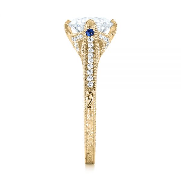 14k Yellow Gold 14k Yellow Gold Custom Blue Sapphire And Diamond Engagement Ring - Side View -  103448