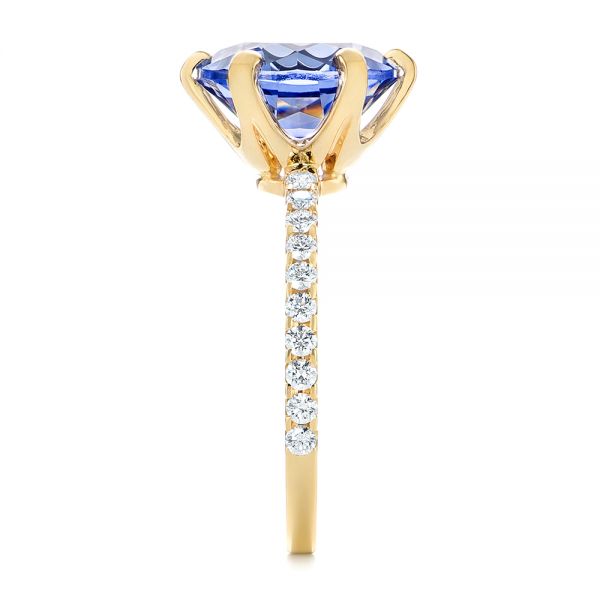 14k Yellow Gold Custom Blue Sapphire And Diamond Engagement Ring - Side View -  103545