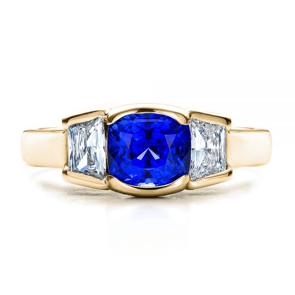 18k Yellow Gold 18k Yellow Gold Custom Blue Sapphire And Diamond Engagement Ring - Top View - 100034
