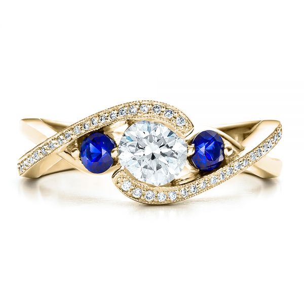 14k Yellow Gold 14k Yellow Gold Custom Blue Sapphire And Diamond Engagement Ring - Top View -  100056