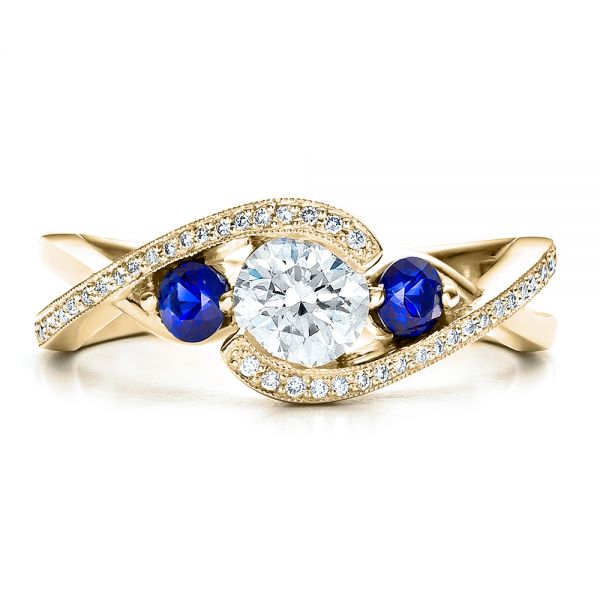 18k Yellow Gold 18k Yellow Gold Custom Blue Sapphire And Diamond Engagement Ring - Top View -  100056