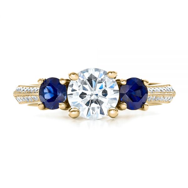18k Yellow Gold 18k Yellow Gold Custom Blue Sapphire And Diamond Engagement Ring - Top View -  100116