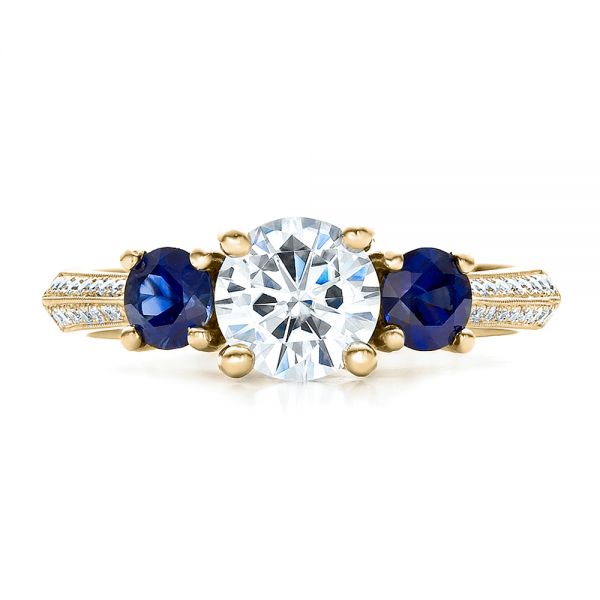 18k Yellow Gold 18k Yellow Gold Custom Blue Sapphire And Diamond Engagement Ring - Top View - 100116