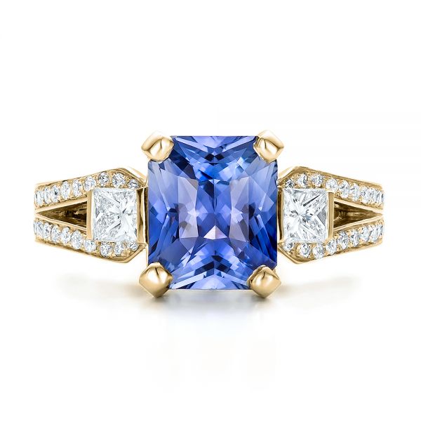 18k Yellow Gold 18k Yellow Gold Custom Blue Sapphire And Diamond Engagement Ring - Top View -  100703