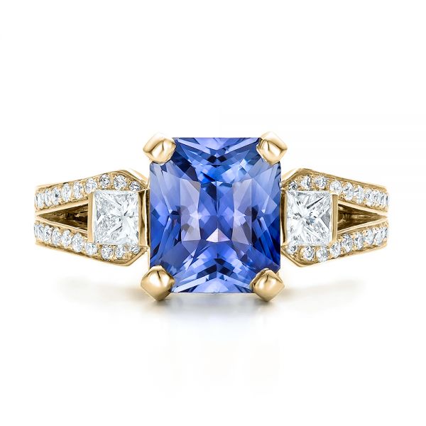 18k Yellow Gold 18k Yellow Gold Custom Blue Sapphire And Diamond Engagement Ring - Top View - 100703