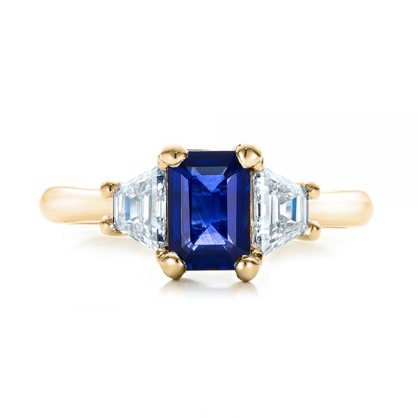 14k Yellow Gold 14k Yellow Gold Custom Blue Sapphire And Diamond Engagement Ring - Top View -  100855