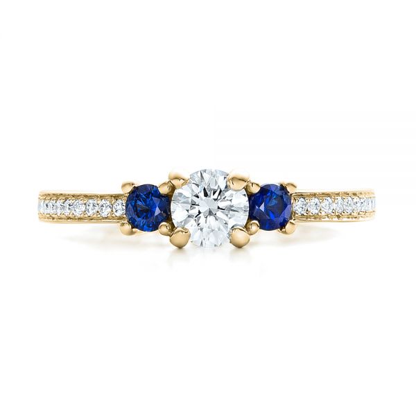 18k Yellow Gold 18k Yellow Gold Custom Blue Sapphire And Diamond Engagement Ring - Top View -  100876