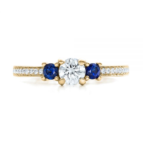 18k Yellow Gold 18k Yellow Gold Custom Blue Sapphire And Diamond Engagement Ring - Top View - 100876