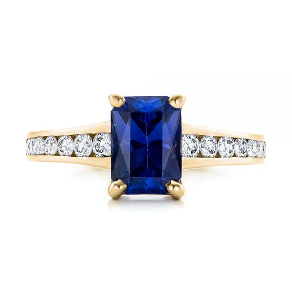 18k Yellow Gold 18k Yellow Gold Custom Blue Sapphire And Diamond Engagement Ring - Top View -  100923
