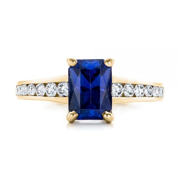18k Yellow Gold 18k Yellow Gold Custom Blue Sapphire And Diamond Engagement Ring - Top View - 100923