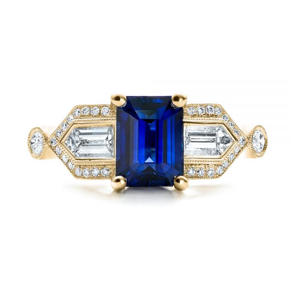 14k Yellow Gold 14k Yellow Gold Custom Blue Sapphire And Diamond Engagement Ring - Top View -  101164