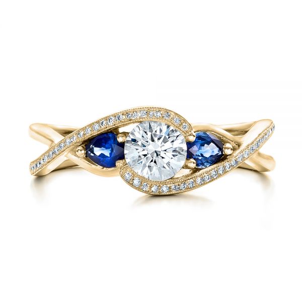 18k Yellow Gold 18k Yellow Gold Custom Blue Sapphire And Diamond Engagement Ring - Top View -  102251