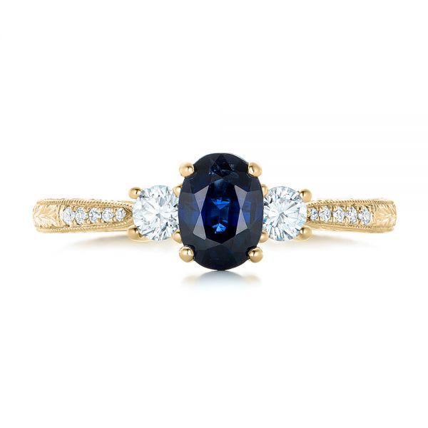 14k Yellow Gold 14k Yellow Gold Custom Blue Sapphire And Diamond Engagement Ring - Top View -  102274