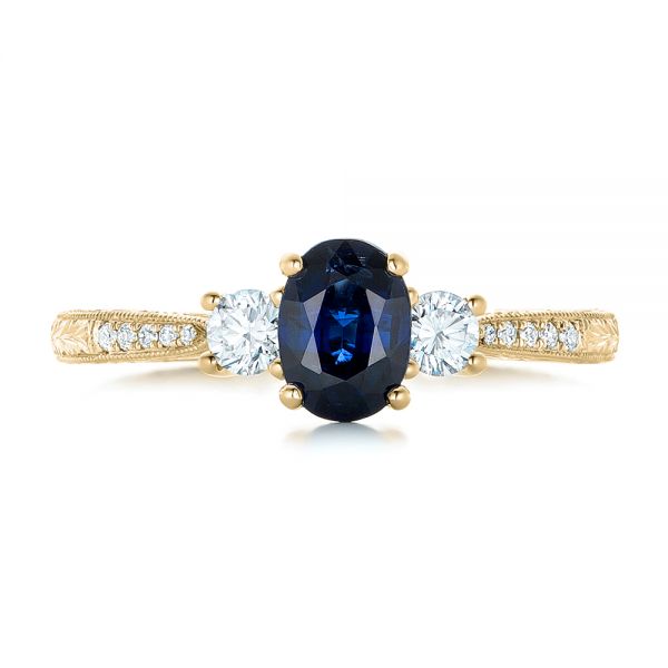14k Yellow Gold 14k Yellow Gold Custom Blue Sapphire And Diamond Engagement Ring - Top View - 102274