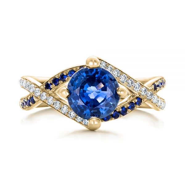 14k Yellow Gold 14k Yellow Gold Custom Blue Sapphire And Diamond Engagement Ring - Top View - 102312