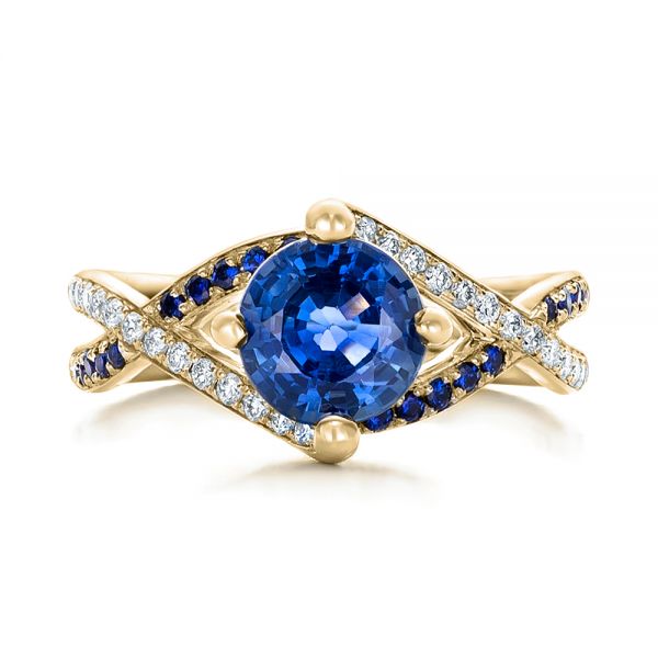 18k Yellow Gold 18k Yellow Gold Custom Blue Sapphire And Diamond Engagement Ring - Top View -  102312