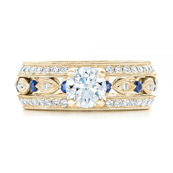 14k Yellow Gold 14k Yellow Gold Custom Blue Sapphire And Diamond Engagement Ring - Top View -  102520