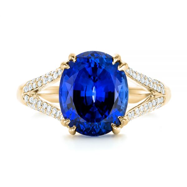 18k Yellow Gold 18k Yellow Gold Custom Blue Sapphire And Diamond Engagement Ring - Top View -  102790