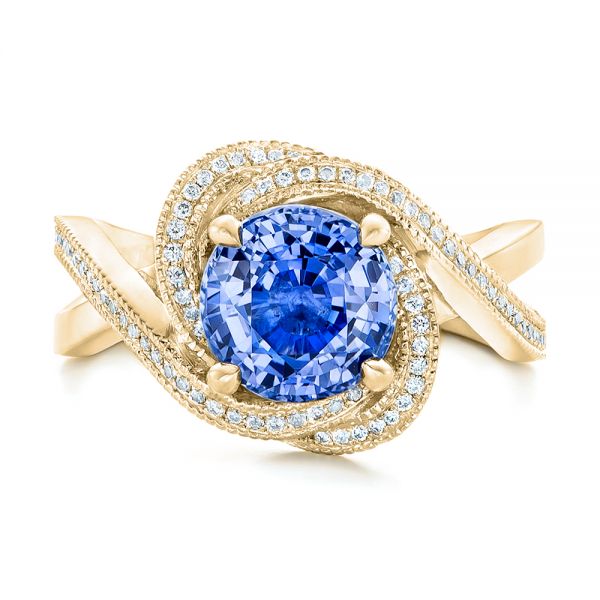 18k Yellow Gold 18k Yellow Gold Custom Blue Sapphire And Diamond Engagement Ring - Top View -  102841