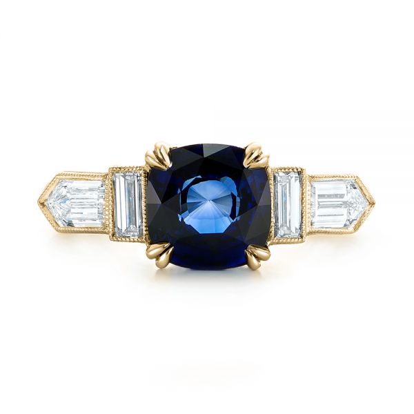 18k Yellow Gold 18k Yellow Gold Custom Blue Sapphire And Diamond Engagement Ring - Top View -  102870