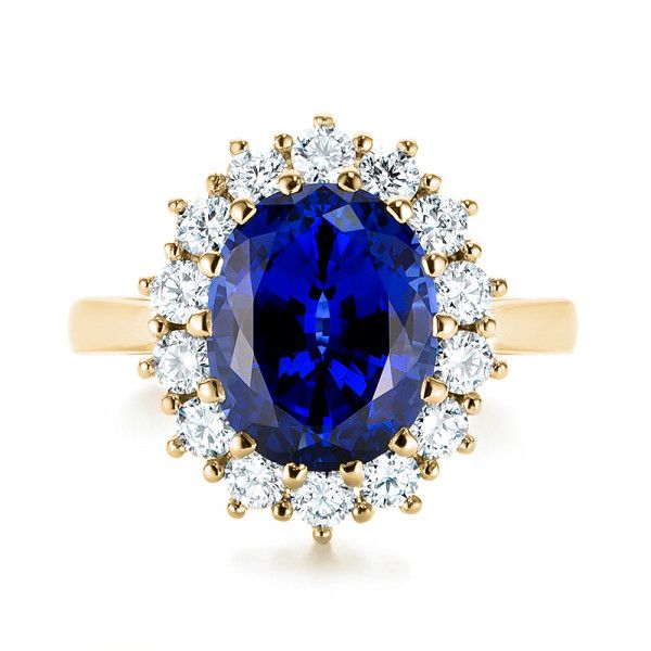 18k Yellow Gold 18k Yellow Gold Custom Blue Sapphire And Diamond Engagement Ring - Top View -  103055