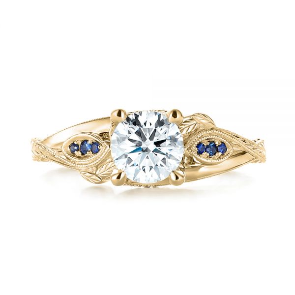 18k Yellow Gold 18k Yellow Gold Custom Blue Sapphire And Diamond Engagement Ring - Top View -  103409