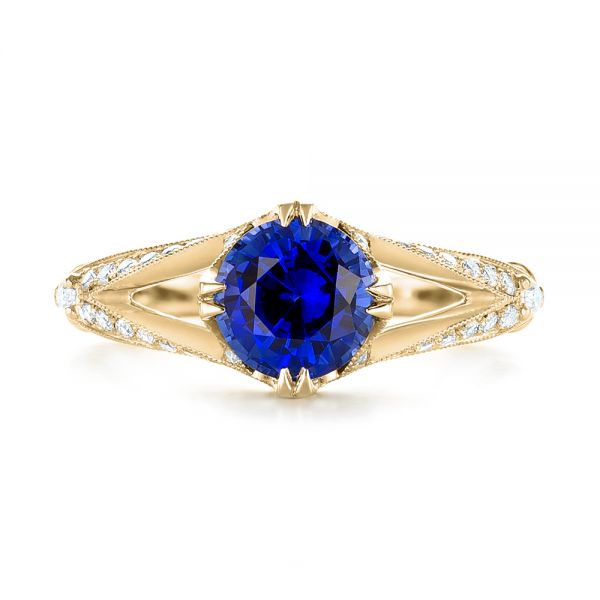 18k Yellow Gold Custom Blue Sapphire And Diamond Engagement Ring ...