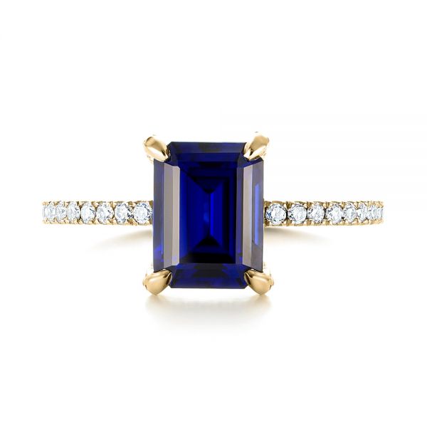 14k Yellow Gold 14k Yellow Gold Custom Blue Sapphire And Diamond Engagement Ring - Top View - 103509