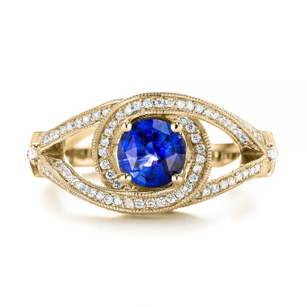 18k Yellow Gold 18k Yellow Gold Custom Blue Sapphire And Diamond Engagement Ring - Top View -  103611