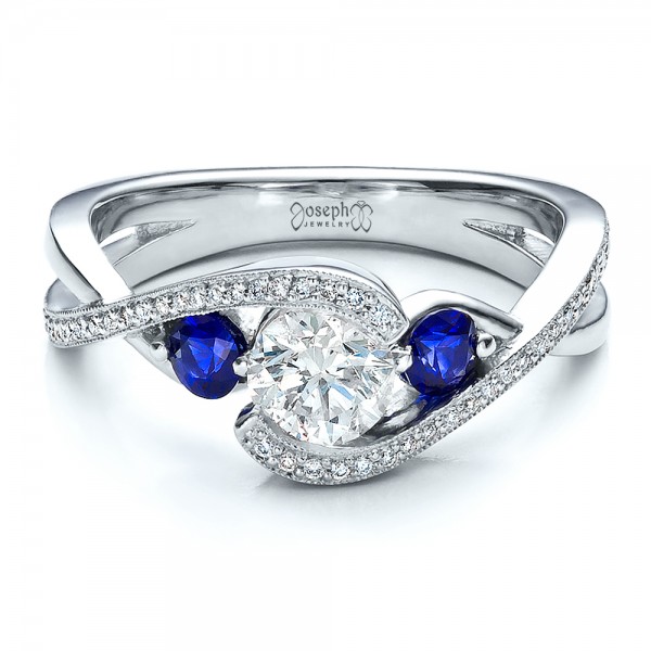 Custom Blue Sapphire  and Diamond Engagement  Ring  100056 