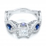  18K Gold Custom Blue Sapphire And Diamond Engagement Ring - Flat View -  102221 - Thumbnail